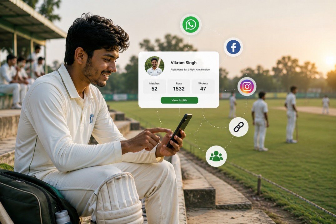 shareable cricket player profile scorecard