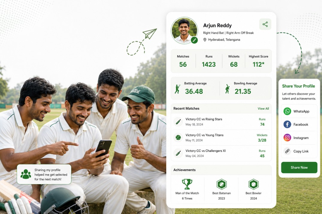 CricFight shareable player profile with runs and wickets